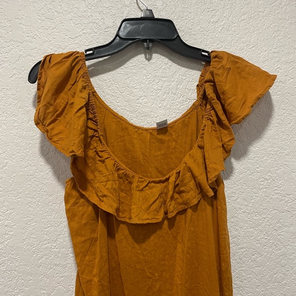 OLD NAVY | COTTON CAMEL FLOUNCE BOHO RUFFLE OFF THE SHOULDER TOP size small - Picture 5 of 6